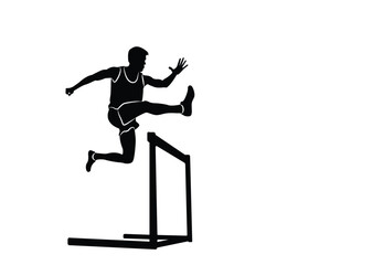 Fototapeta na wymiar Male cross-legged runner. Runner crossing obstacles, male silhouette. Vector. Isolated male runner.