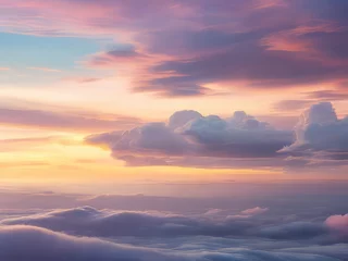  Un paisaje de ensueño de nubes de tonos pastel, que se mezclan suavemente con el horizonte a medida que el sol se pone detrás de ellas © karloss2006