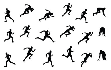 Male runners. Set of isolated vector silhouettes of male runners.