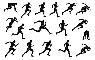 Male runners. Set of isolated vector silhouettes of male runners.