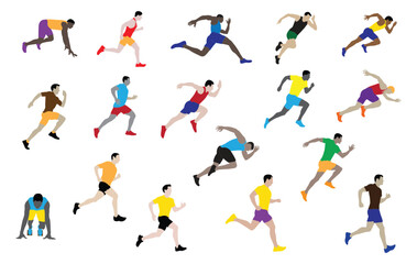 Fototapeta na wymiar Male runner. Set of vector isolated male runner characters.
