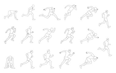 Fototapeta na wymiar Male runner. Set of vector isolated male runner lines.