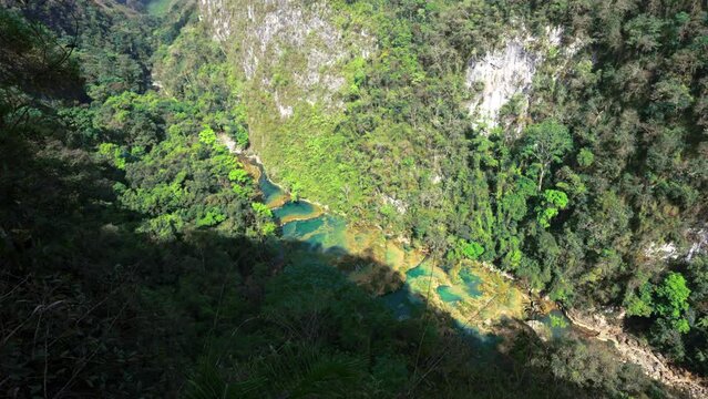 Wide scenic view point of Semuc Champey and the valley in Lanqu&iacute;n, Guatemala.