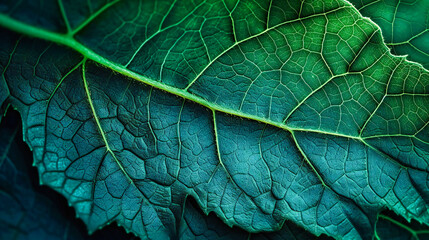Fototapeta premium Green plant leaves with a focus on texture and macro patterns, suitable for themes related to nature, environmental health, and botanical designs