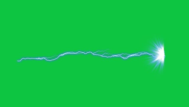 Blue electric lightning superpower attack animation effect overlay isolated on green screen background