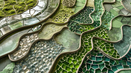 A visionary eco-mosaic that embodies the future of sustainable architecture
