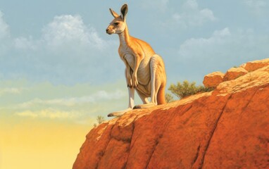 Proud Kangaroo Overseeing Territory in Red