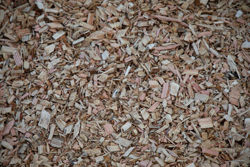 wood chip walkway close up background in street city for plants