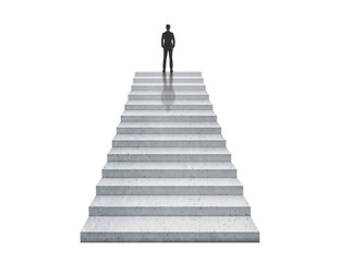Vision concept. Successful businessman standing on staircase, transparent background