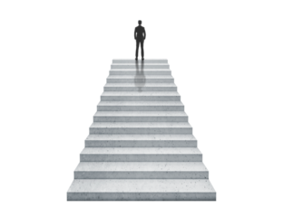 Vision concept. Successful businessman standing on staircase, transparent background