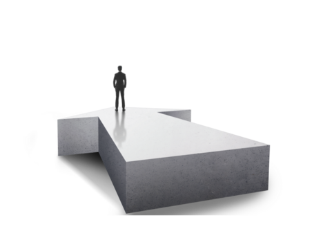 Vision concept. Successful businessman standing on arrow, transparent background - Powered by Adobe