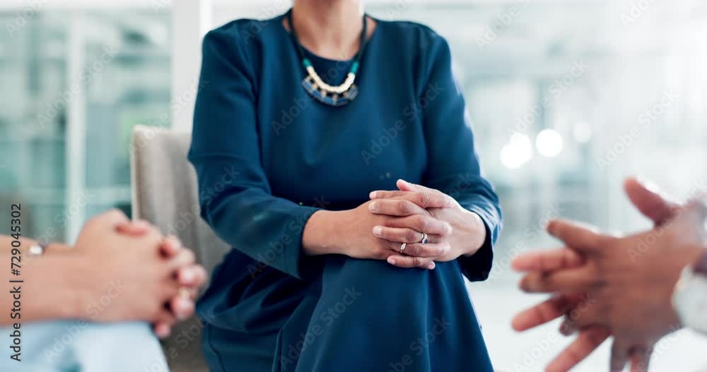 Poster hands, meeting and planning with business people in office boardroom for discussion of company visio