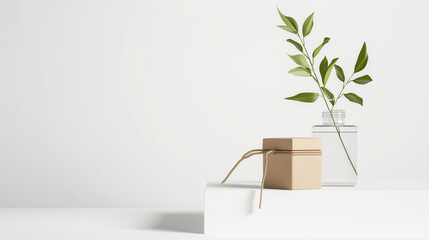 Eco-friendly packaging mockup, showcasing a stylish glass container with eco-conscious elements