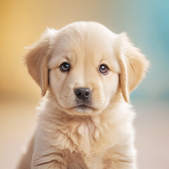 Adorable golden puppy on color background. Ai Generated.