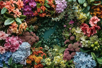 Beautiful floral frame with various flowers on green background