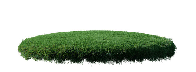 Round surface patch covered with flowers, green or dry grass isolated on white background. Realistic natural element for design. Bright 3d illustration. © Nawaphon