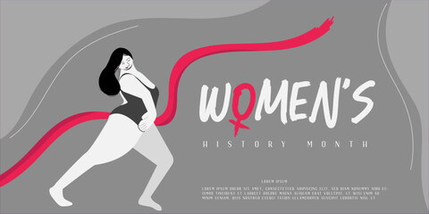 Women's History Month in March. A black and white concept poster with pink ribbon art vector design concept.