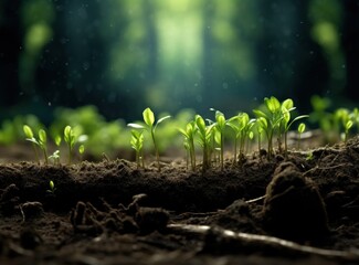 Sprouting plants and soil concept green forest