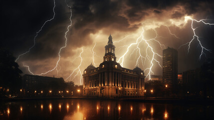 lightning in the city - obrazy, fototapety, plakaty