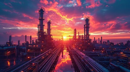 Fototapeta na wymiar Close up Industrial view at oil refinery plant form industry zone with sunrise and cloudy sky