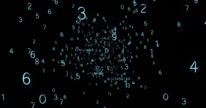 Background with numbers moving in space, digital age concept.