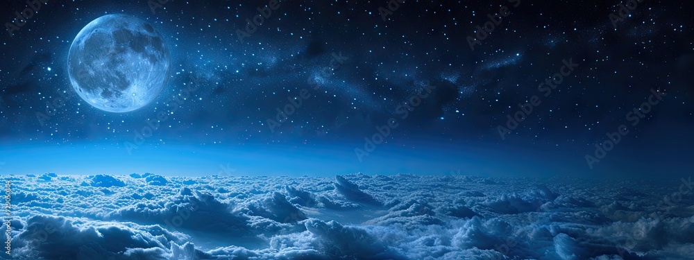 Wall mural night sky adorned with clouds stars and luminous moon creating beautiful celestial tableau scene cap