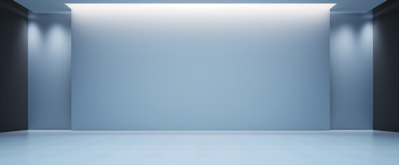青い壁と床の部屋。グラデーション、光、アンビエント