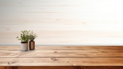 Wooden tabletop set against a softly blurred wooden wall backdrop. Ideal for showcasing products.