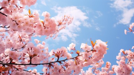 Under the azure sky, spring cherry blossoms burst into full bloom, painting the landscape with delicate petals_Generative AI