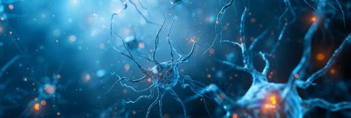 Neuron and nervous system abstract background in blue tones