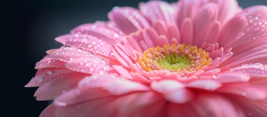 Gorgeous pink gerbera with soft petals and a yellow center.