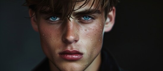 Close-up portrait of a youthful male model in fashion photography.
