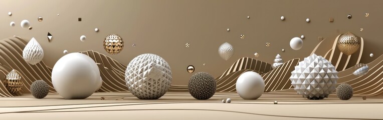 abstract background with geometric shapes and balls. Banner