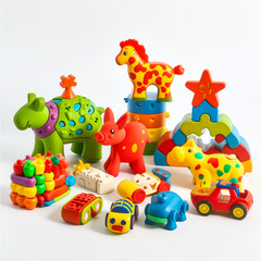 Obraz premium A diverse collection of a puzzle and educational toy against a bright and white-toned background