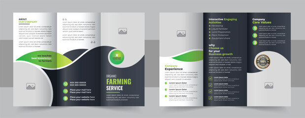 Agriculture farming service trifold brochure template, agro farm flyer organic farming trifold brochure layout © Pavel