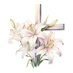 Obraz premium Bouquet of pink lilies. Watercolor illustration isolated on white background