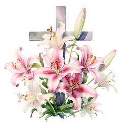 Beautiful vector image with nice watercolor lily flowers bouquet