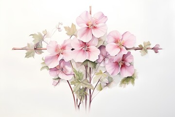 Bouquet of pink and white flowers isolated on white background. Vector illustration.