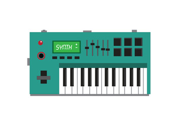 Mini keyboard for mobile music production and live performances. Editable Clip Art.