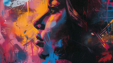 Colorful, vibrant portrait of a woman's profile.