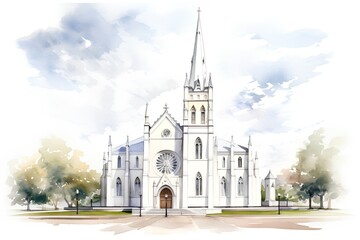 Watercolor illustration of St. Patrick's Cathedral in Dublin, Ireland