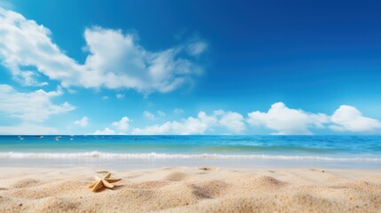 Fototapeta na wymiar Sandy beach and tropical ocean. Scenic seascape backdrop.