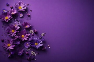 deep purple background with small purple flowers at one side of the background with text copy space in it abstract background 