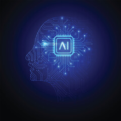 Artificial intelligence circuit line style. Machine learning design. Smart network digital technology. AI. Vector illustration