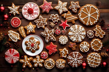 A festive plate of holiday cookies in various shapes and flavors