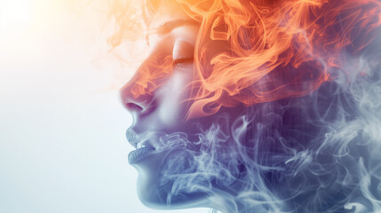 Woman's profile with fiery smoke effect.