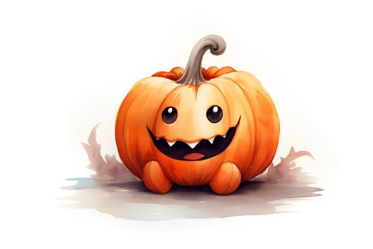 watercolor illustration of halloween pumpkin on a white background.
