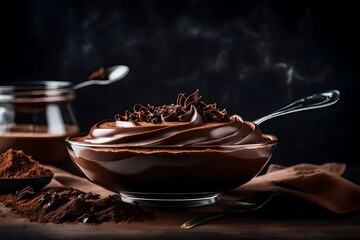 Fototapeta premium A bowl of creamy chocolate mousse topped with chocolate shavings
