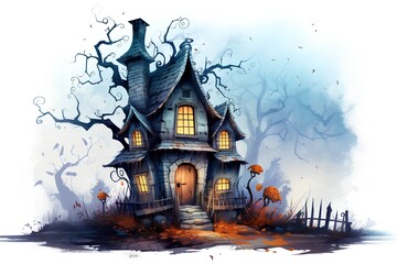 Fototapeta na wymiar Halloween background with haunted house. Vector illustration for your design.