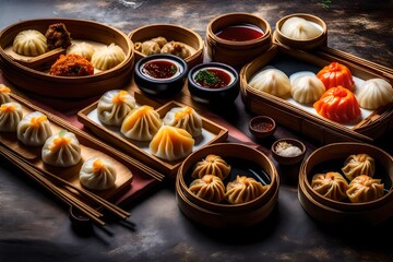 A tray of diverse dim sum with a variety of dumplings.